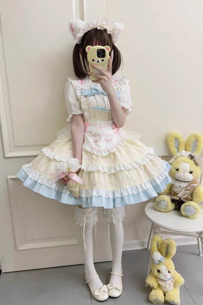 Cat-Ear Story Layered Ruffled Bowknot JSK Lolita Dress in Four Colors