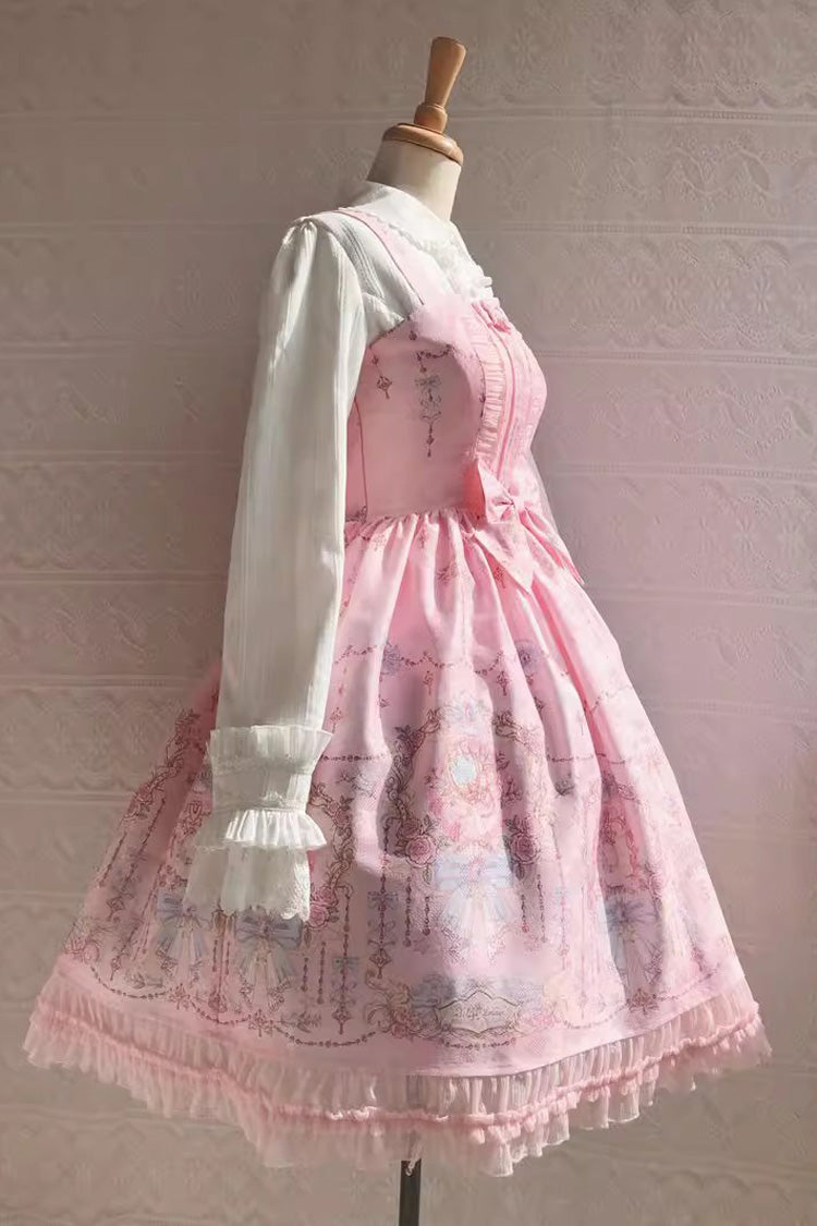 Small Delicate Print Ruffle Bowknot Jsk Dress - Sweet Lolita