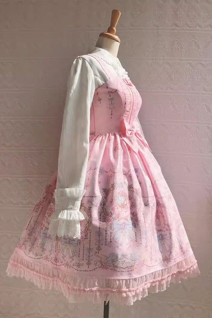 Small Delicate Print Ruffle Bowknot Jsk Dress - Sweet Lolita