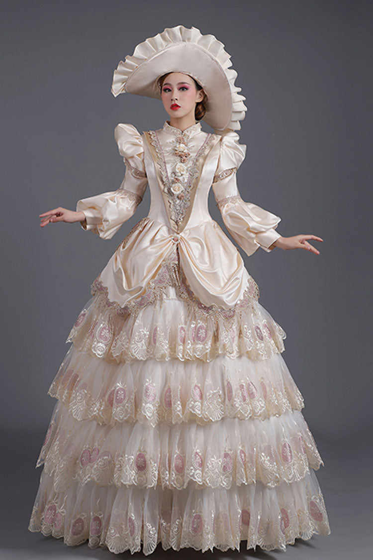 Lantern Sleeve Floral Print Tiered Gown