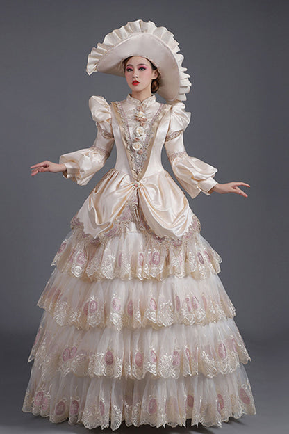 Lantern Sleeve Floral Print Tiered Gown