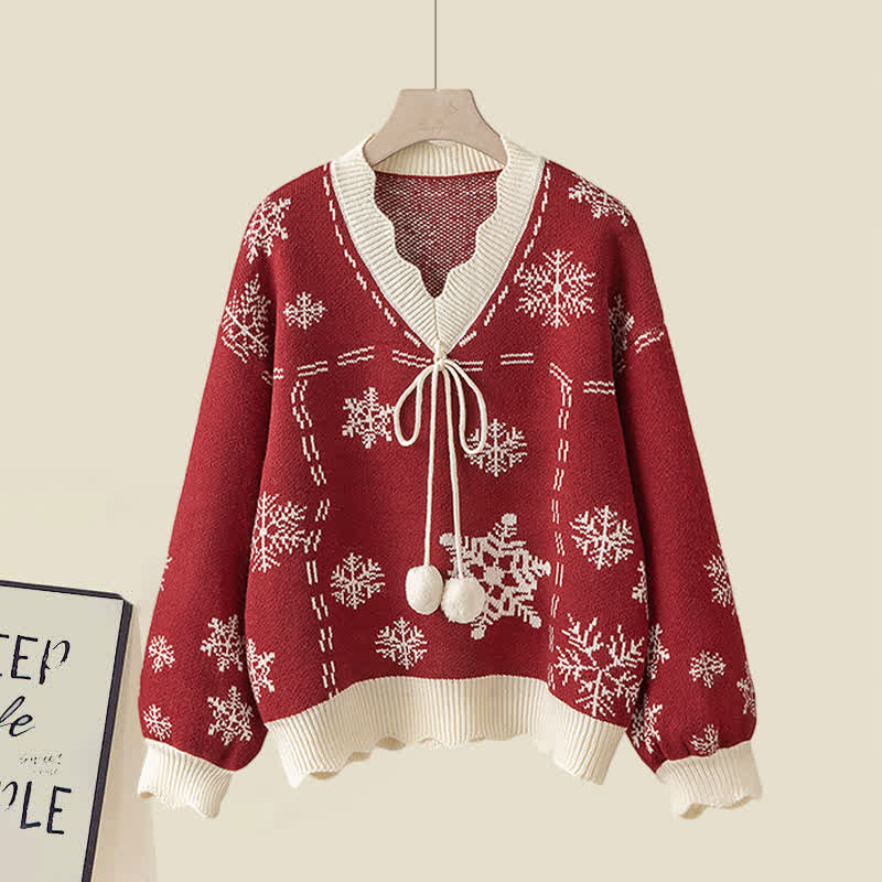 Fuzzy Flouncing Dress Sweater Print Slip Ball Snowflake