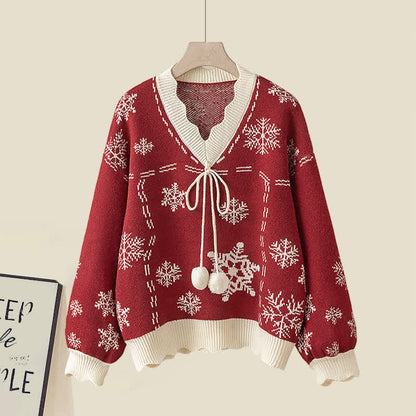 Fuzzy Flouncing Dress Sweater Print Slip Ball Snowflake