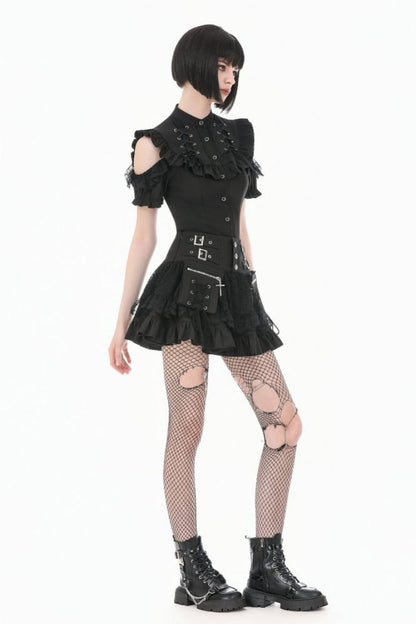 Gothic Blouse with Mandarin Collar and Puff Sleeves