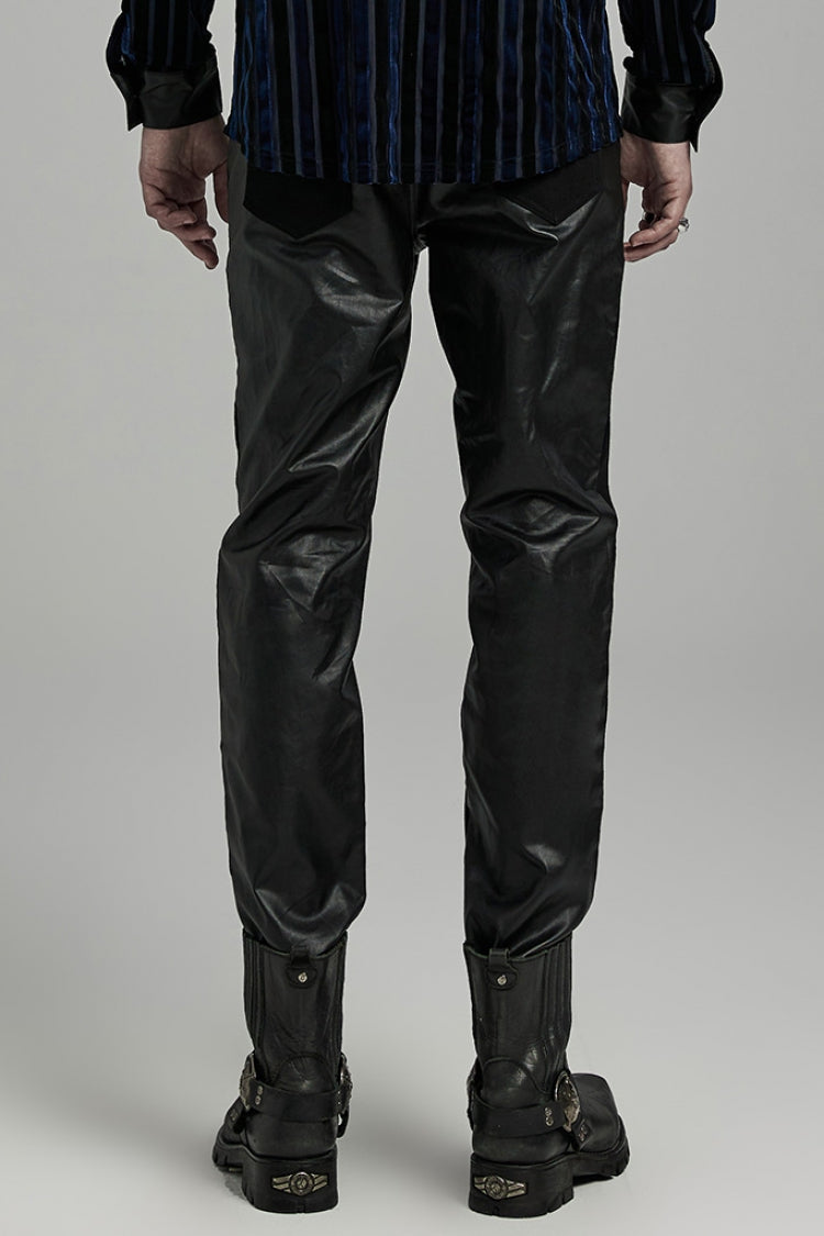 Punk Men's Trousers with Faux Leather Stitching and Zipper