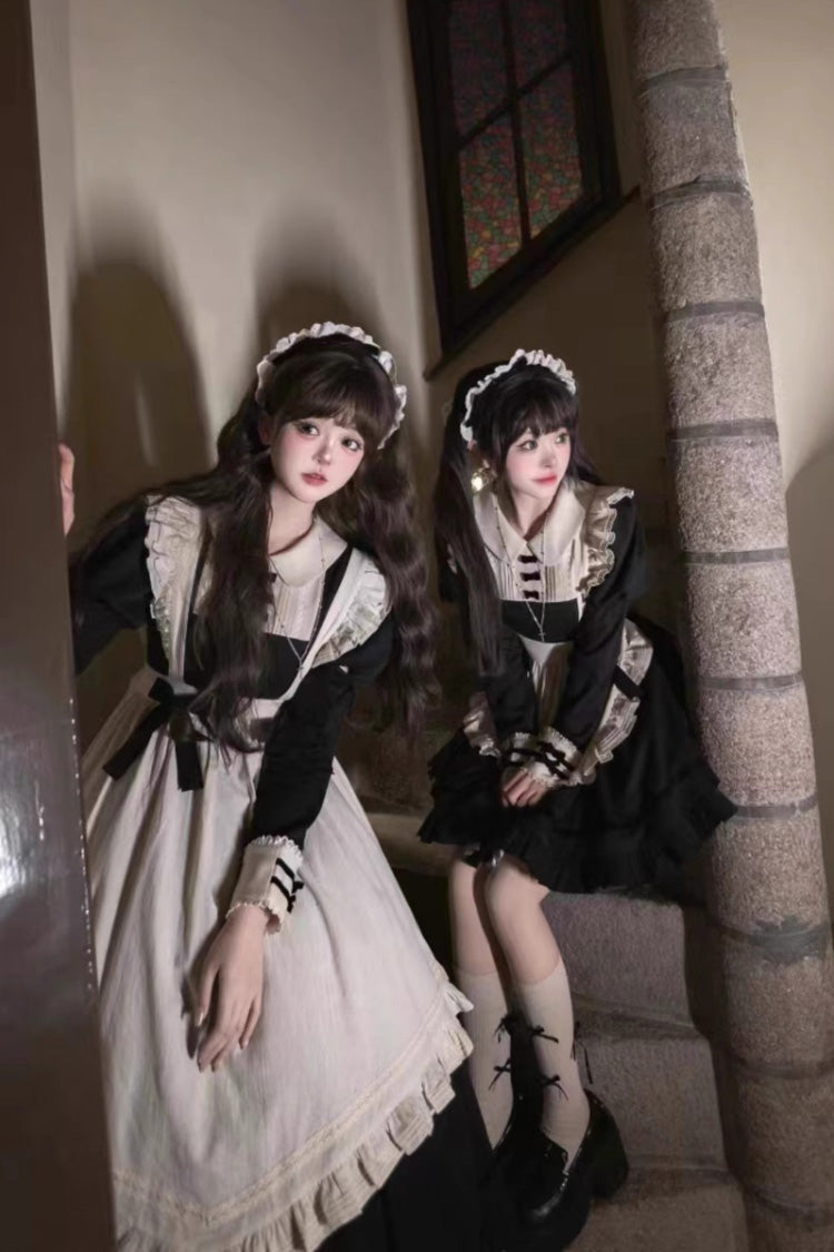 Classic Lolita Dress with Lapel Collar and Ruffle Details