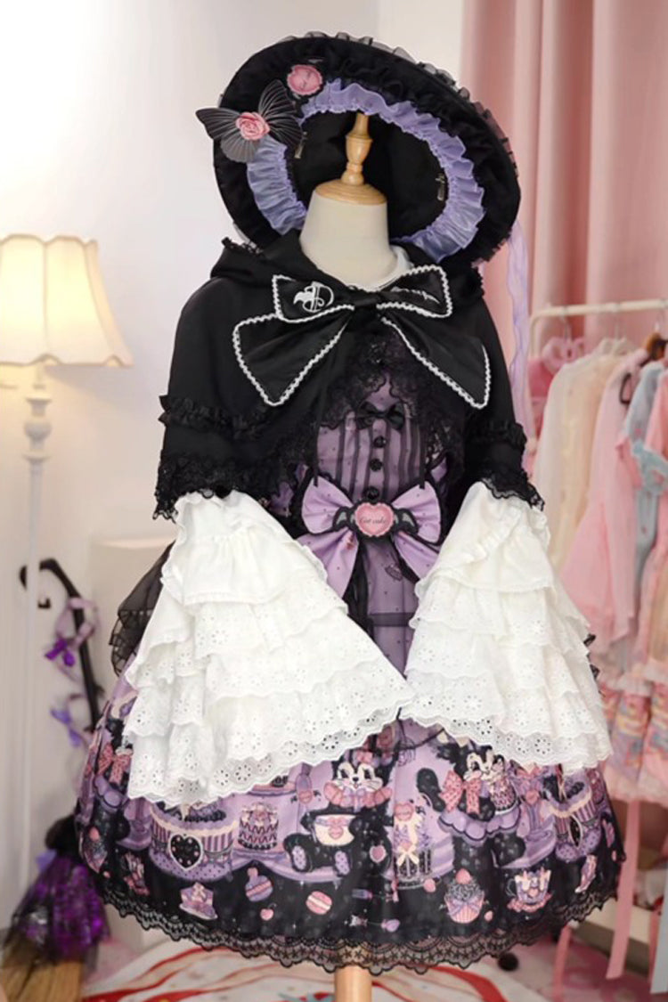 Purple Printed Gothic Lolita JSK Dress with Bowknot Lace and Ruffle