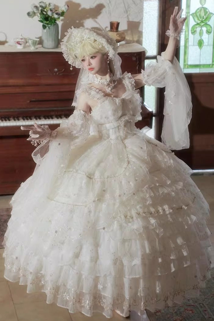 White Dreamy Waltz Sleeveless Layered Ruffle Chiffon Gothic JSK