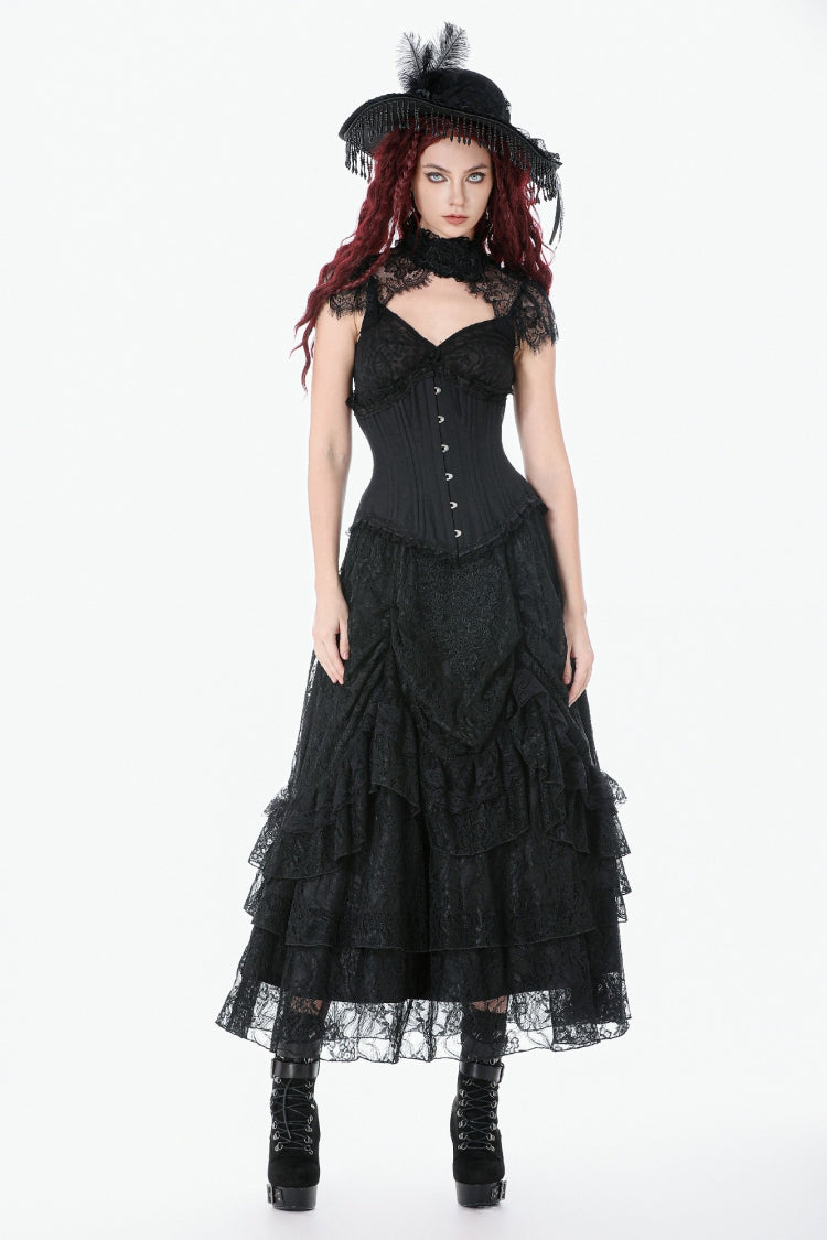 Underbust Corset with Lace-Up and Asymmetric Hem - NoirEdge