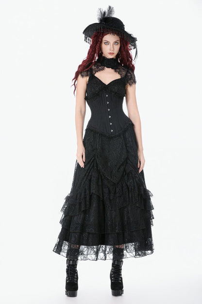 Underbust Corset with Lace-Up and Asymmetric Hem - NoirEdge
