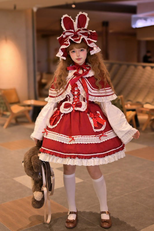 Bobo Bunny Doll Printed Ruffled Bow Lace-Up Sweet Lolita JSK