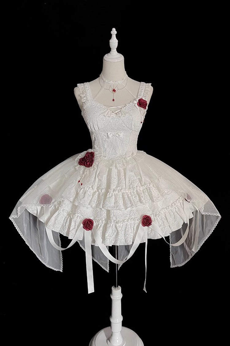 Weeping Rose Double-Layer Ruffle Embroidered Bow Lace Gothic Ballet Set