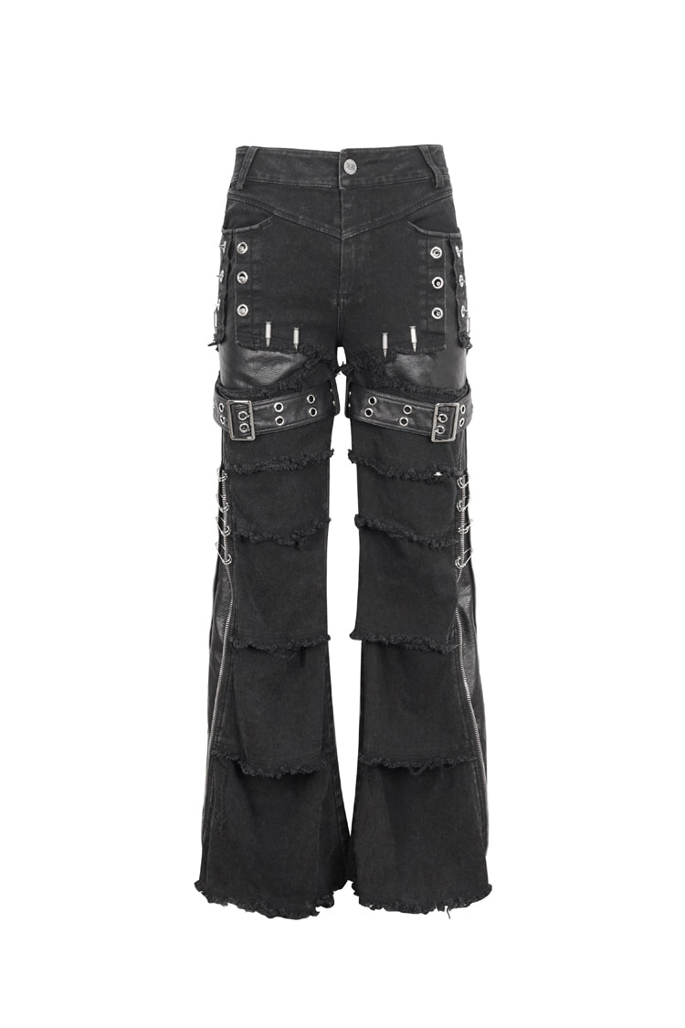 Men's Punk Flared Pants in Spliced Black Faux Leather