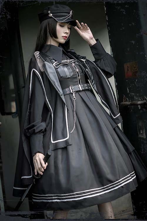 Black Gothic Lolita JSK Dress with Night Owl and Cool Style