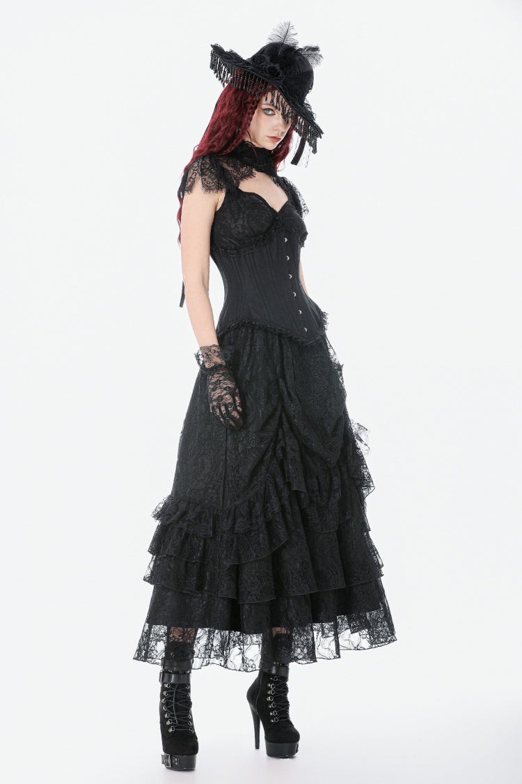 Underbust Corset with Lace-Up and Asymmetric Hem - NoirEdge