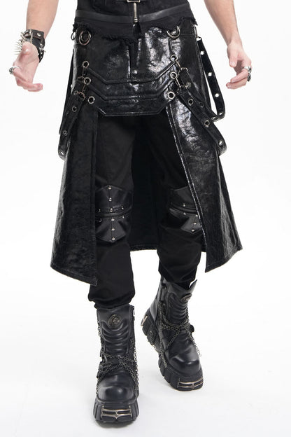 Gothic Men's Skirt with Faux Leather Stitching Eyelets Strap and Rings