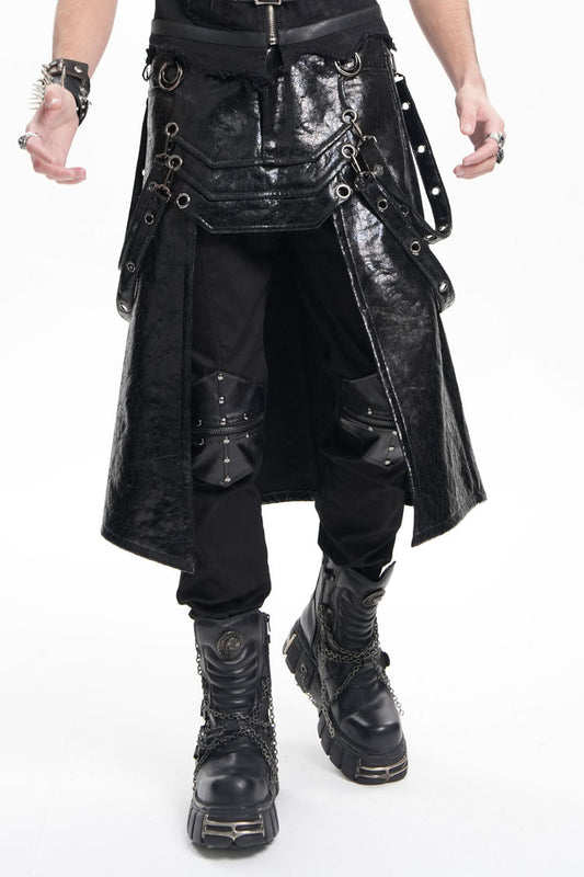 Gothic Men's Skirt with Faux Leather Stitching Eyelets Strap and Rings