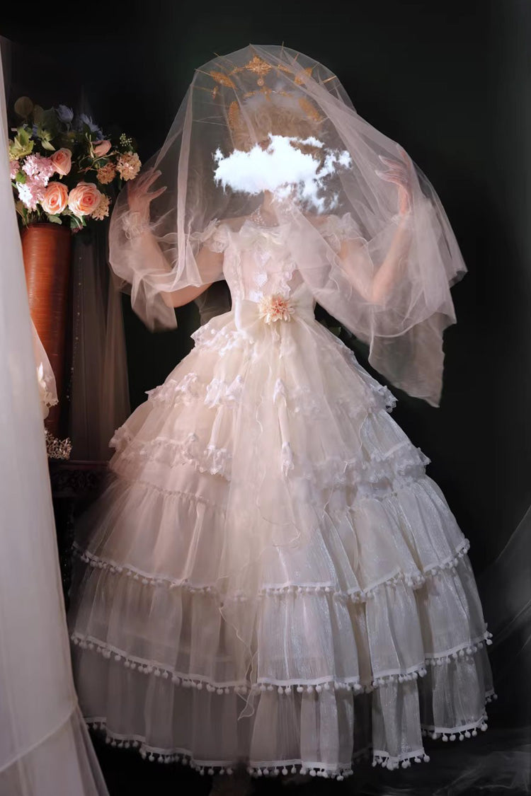 Ivory Ruffled Bow Pearl Decorated Lolita JSK Full Set