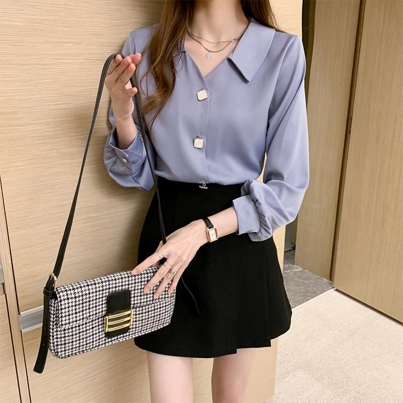 Elegant V-Neck Buckle Loose Shirt