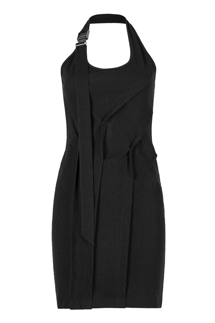 Gothic Dress with Halter Neck, Pleated Stretch Fabric for Her