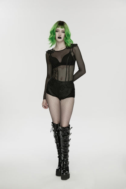 Punk Shorts with Irregular Cut-Outs and Eyelets
