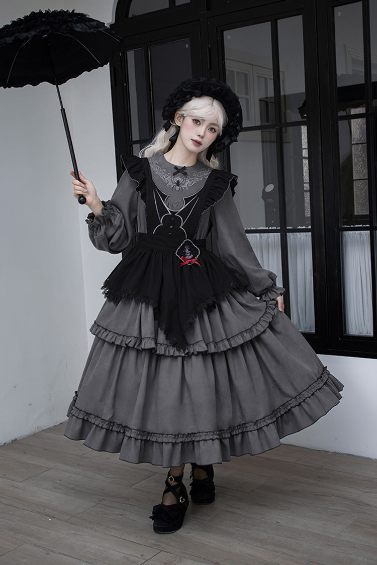 Gothic Lolita Castle Night Long-Sleeved Ruffle Embroidery Dress