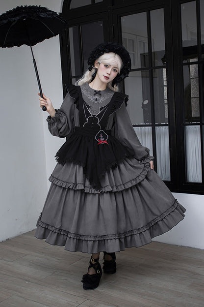 Gothic Lolita Castle Night Long-Sleeved Ruffle Embroidery Dress