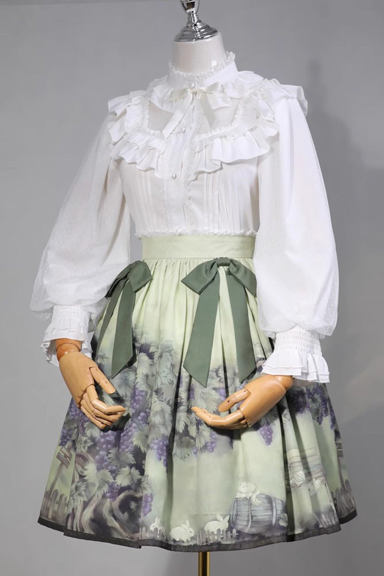 Green Grapes Vines Print Bowknot Lolita Skirt