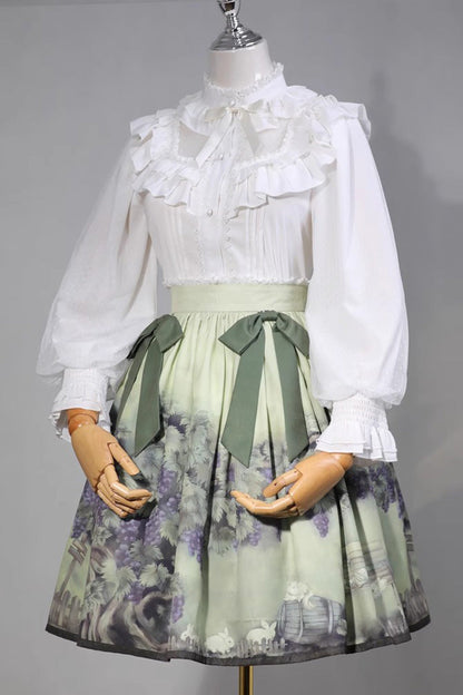 Green Grapes Vines Print Bowknot Lolita Skirt