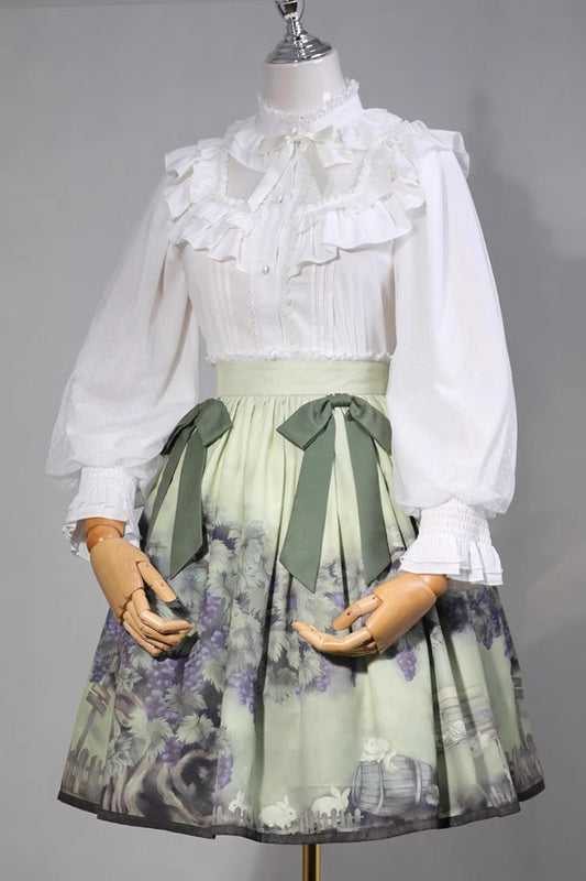 Green Grapes Vines Print Bowknot Lolita Skirt