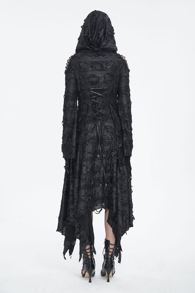 Irregular Hooded Goth Dress with Flared Sleeves