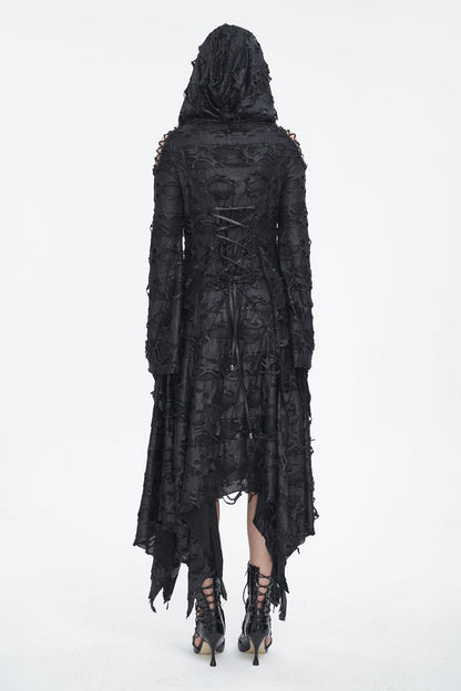Irregular Hooded Goth Dress with Flared Sleeves