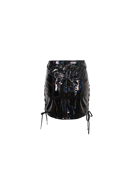 Gothic Women's Adjustable Side-Slit Mirrored Iridescent Black Skirt