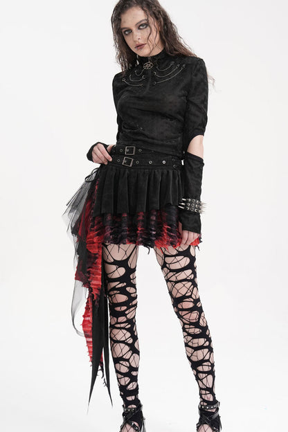Irregular Mesh Gothic Skirt with Stitching