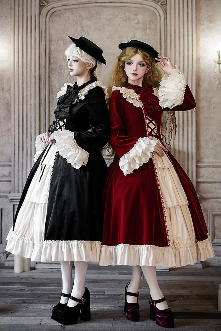 Letters and Poems Nutcracker Box Long Sleeves Ruffled Open-Front Bow Lace-Up Gothic Lolita Dress