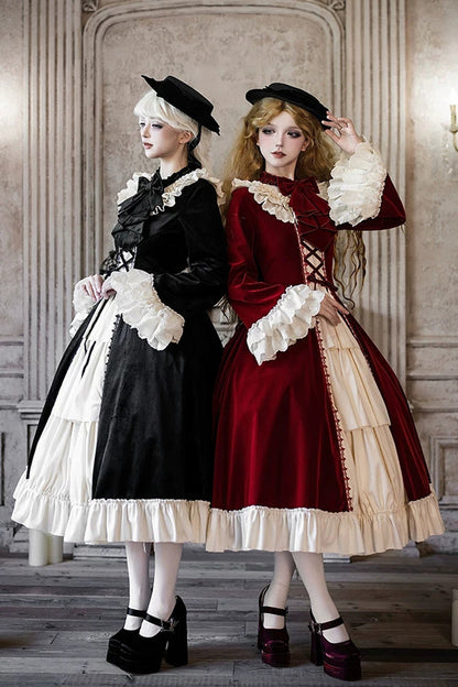 Letters and Poems Nutcracker Box Long Sleeves Ruffled Open-Front Bow Lace-Up Gothic Lolita Dress