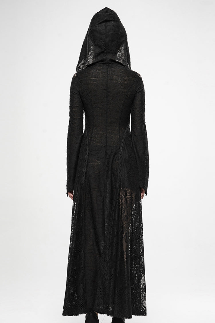 Hooded Goth Dress with Zipper and Lace Accents
