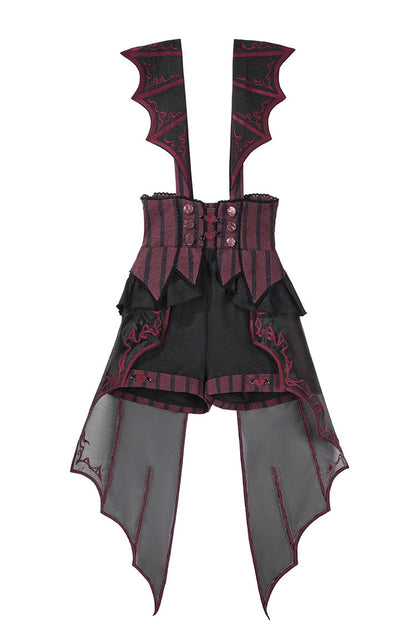 Demon Ritual Stand Collar Ouji Shorts Set with Embroidery - Noir