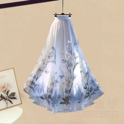 Shirt Horse-face Three Skirt Set Pieces Crop Irregular Top Flower