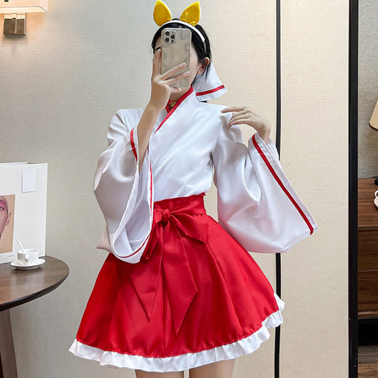 Ensemble deux pièces de kimono à gros nœud pour cosplay mignon