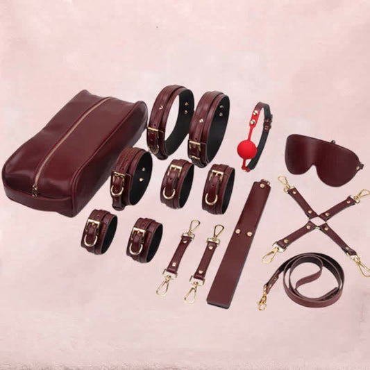 Red Leather Maid Cosplay Accessories 9 Pieces Set