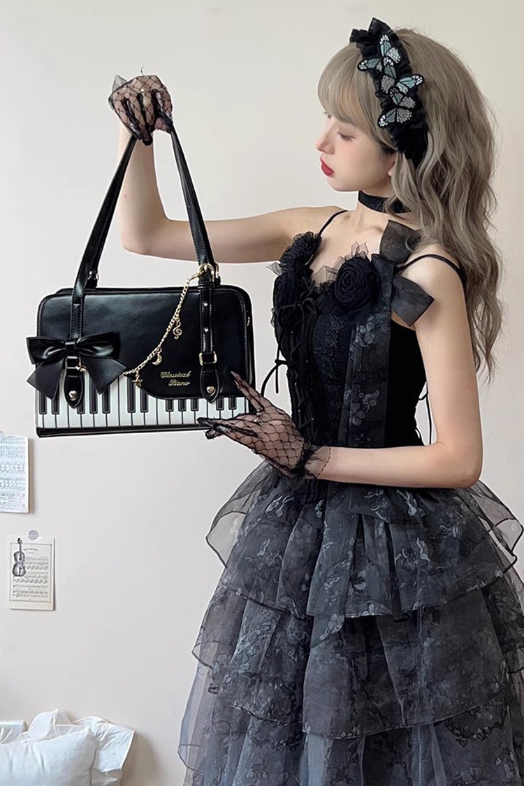 Sac à main avec nœud papillon et motif valse pour piano