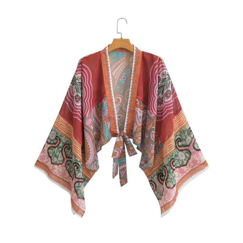 Cardigan à lacets imprimé bohème Kimono Vêtements d'extérieur