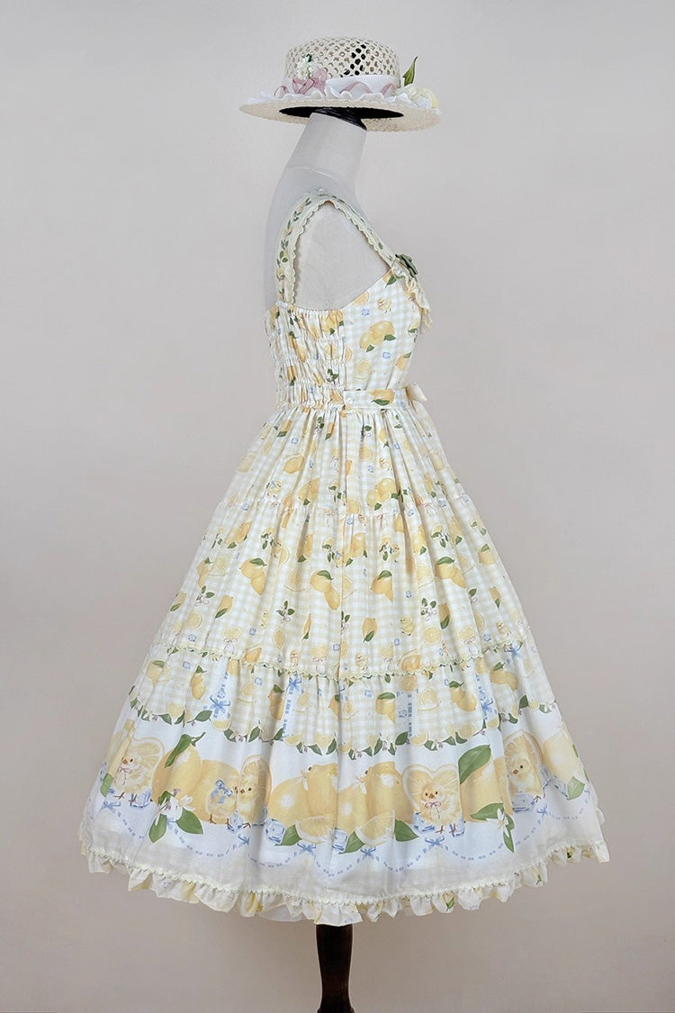 Lemon Chicken Print Ruffle Bow Lace Sweet Lolita JSK Long in Yellow