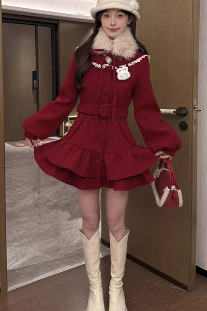 Berry Champagne Doll Collar Long Sleeve Double-Layered Princess Coat