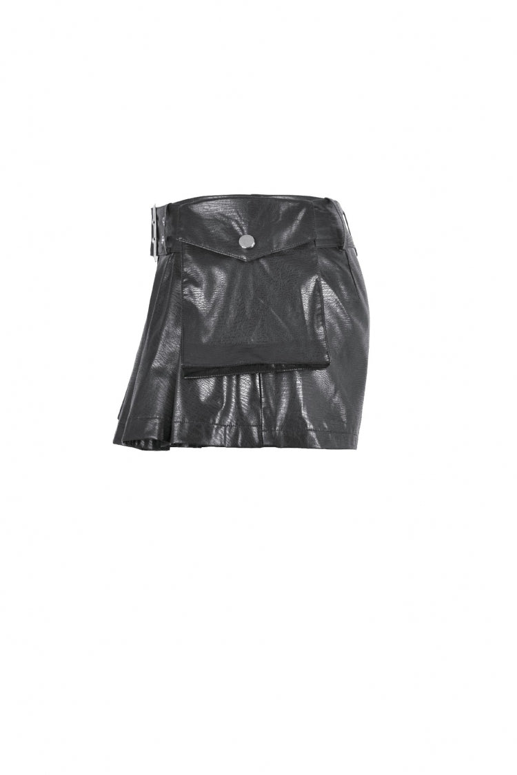 Punk Shorts with Eyelets and Asymmetric Pleated Belt