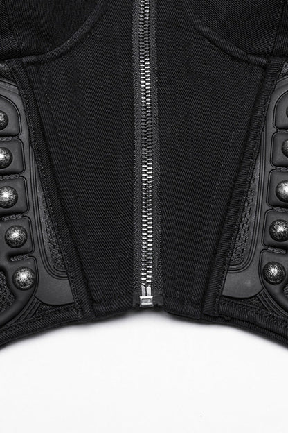 Studded Lace-Up Sleeveless Punk Gilet with Buckles - NoirEdge