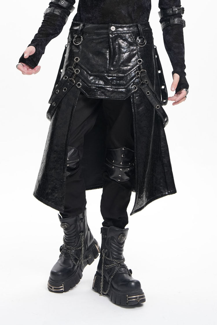 Gothic Men's Skirt with Faux Leather Stitching Eyelets Strap and Rings