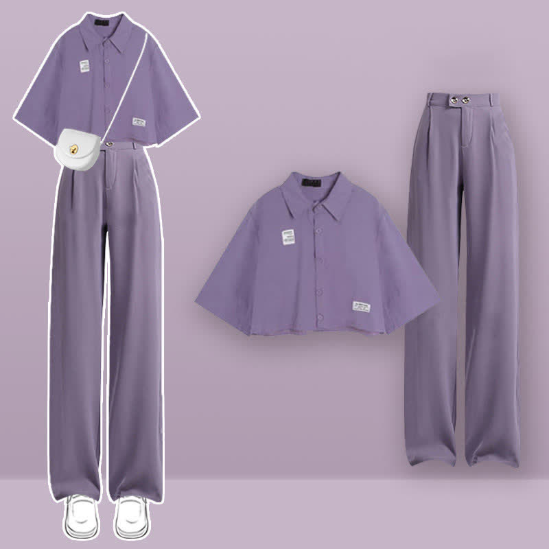 Purple Drawstring T-Shirt High Waist Casual Suit Pants