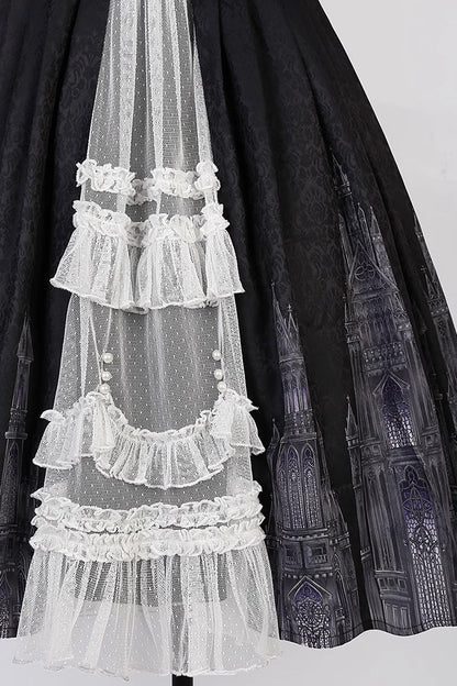 Vintage Lolita JSK Dress with Lace Print